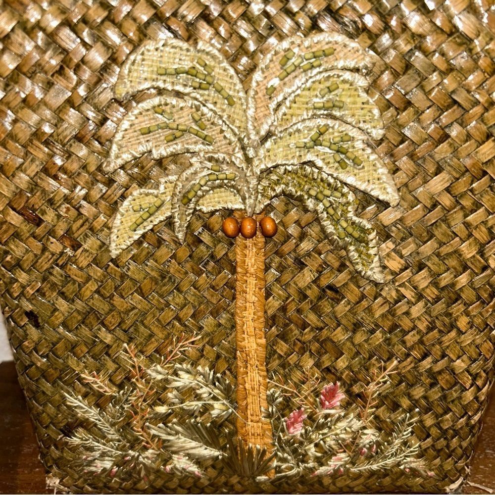 Cappelli Straworld Palm Tree Embroidered Straw Crossbody Purse Bag - Picture 7 of 10